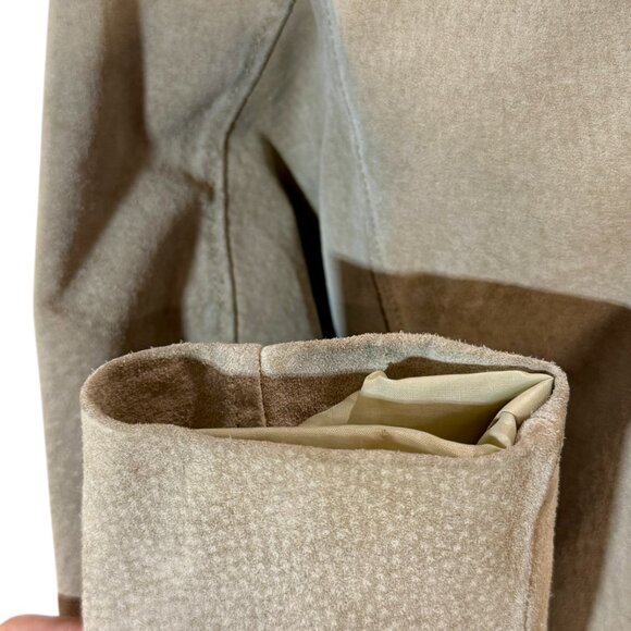 Women’s Taupe/Beige Suede Moto Jacket – Collarless Zip Front - Picture 6 of 8